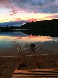 Reflection of clouds in lake at sunset