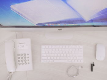 High angle view of computer keyboard on table