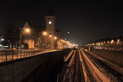 View of railroad station at night