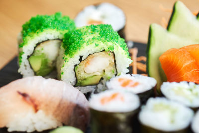 Close-up of sushi in plate