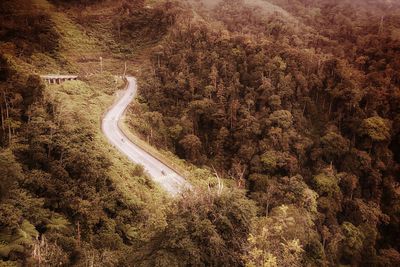 High angle view of road on mountain against sky