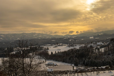 Scenic view of mountains against sky during winter