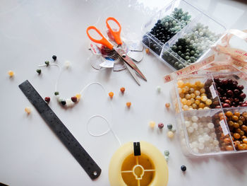 High angle view of food on table