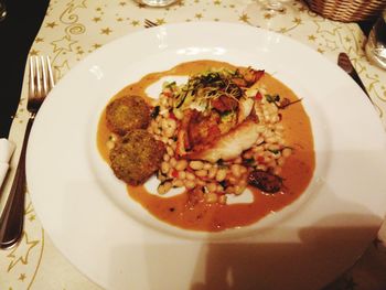 Close-up of food in plate on table