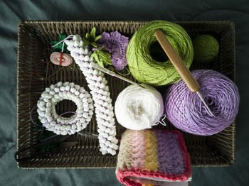 High angle view of various flowers on table