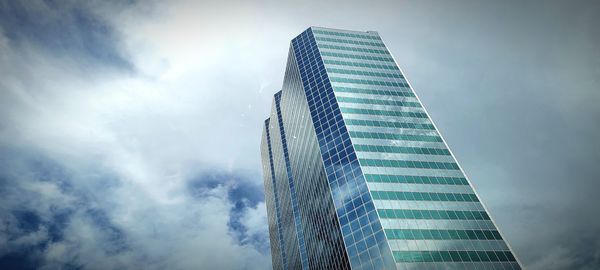 Low angle view of modern building against sky