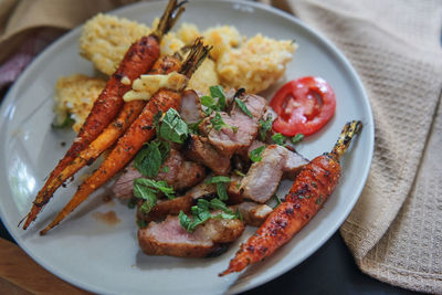 High angle view of meal served in plate