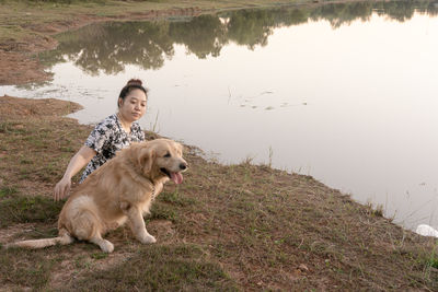 View of a dog on the lake