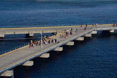 High angle view of people on the sea