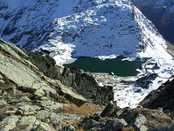 Scenic view of snowcapped mountains during winter