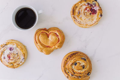 High angle view of breakfast on table