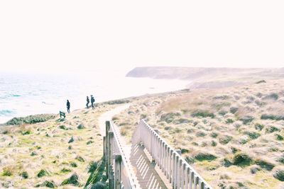 High angle view of beach against clear sky