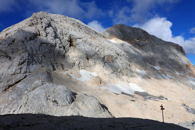 Low angle view of rock formation against sky