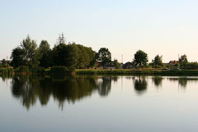 Scenic view of lake against clear sky