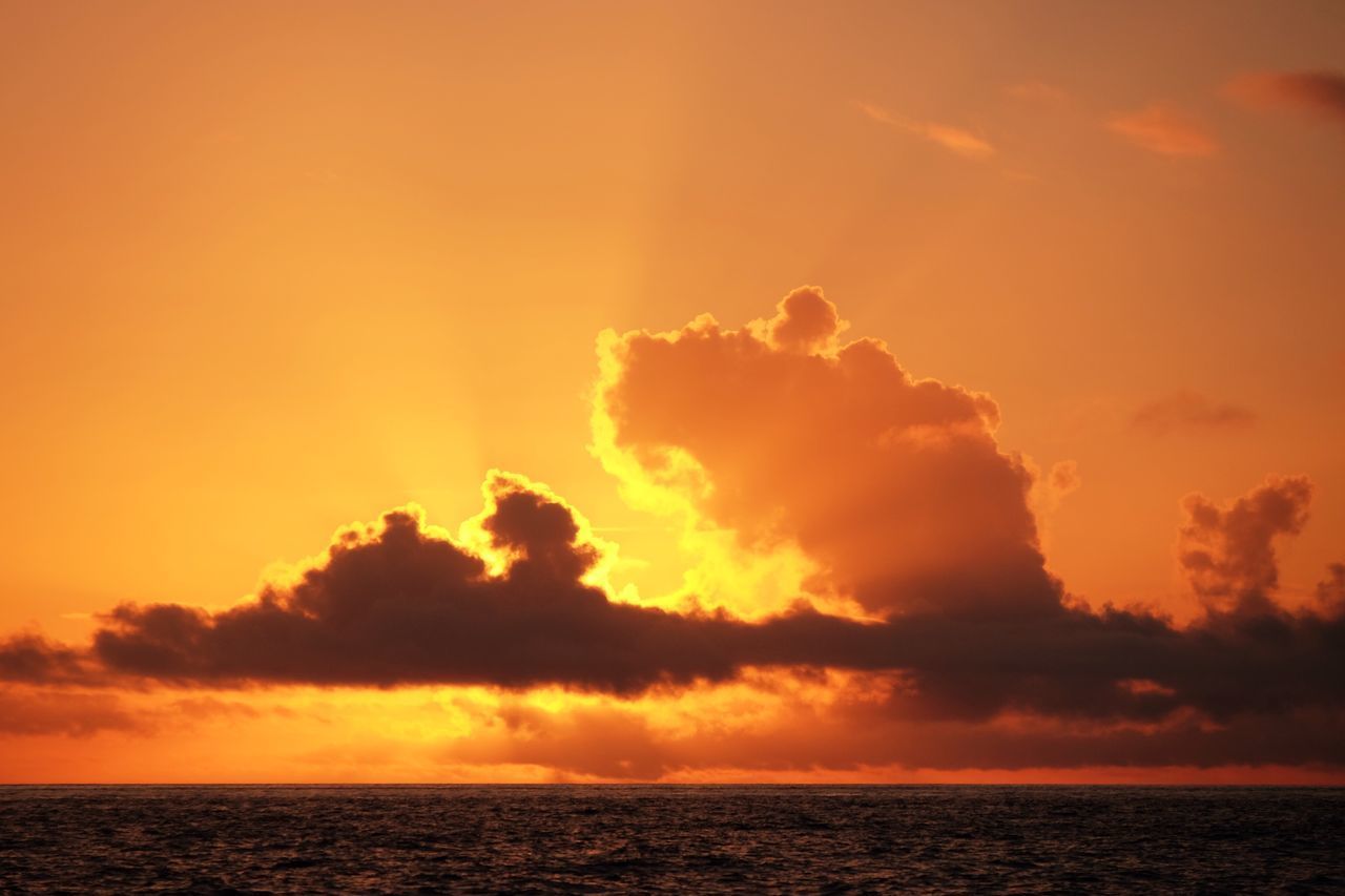 SCENIC VIEW OF SEA AGAINST ORANGE SKY