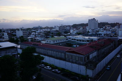 High angle view of cityscape against sky