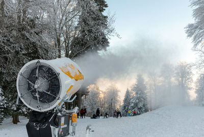 Snowmaking machine in action in ski resort sljeme near zagreb, croatia