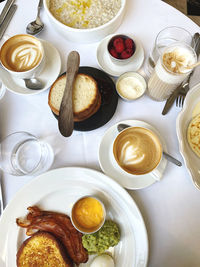 High angle view of breakfast on table