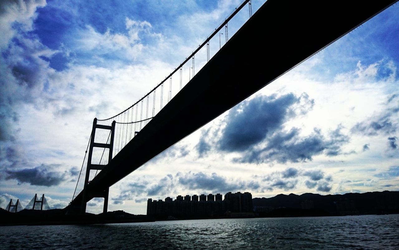 BRIDGE OVER RIVER IN CITY AGAINST SKY