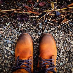 Low section of person wearing shoes standing on ground