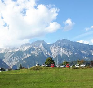 Scenic view of mountain range against sky