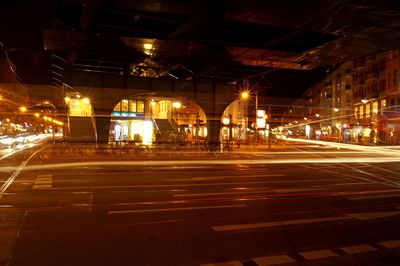 Light trails on illuminated city at night