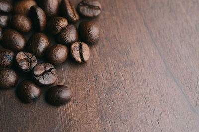 High angle view of coffee beans on table