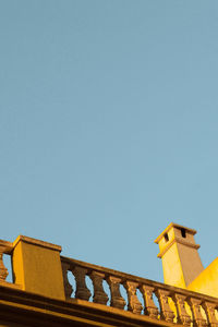 Low angle view of building against clear blue sky