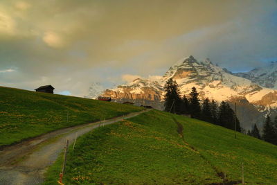 Mountains in swiss alpes in morning