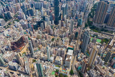 Aerial view of modern buildings in city