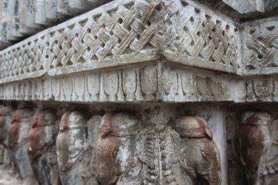 Low angle view of carvings on wall