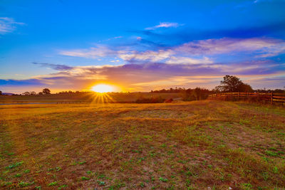 Scenic view of field against sky during sunset