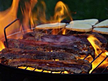 Close-up of food on barbecue grill