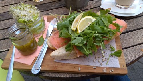 High angle view of food on table
