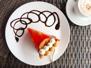 High angle view of breakfast served on table