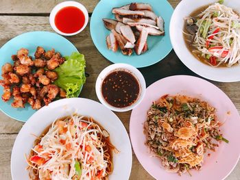 High angle view of food on table