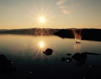 Scenic view of lake against sky during sunset