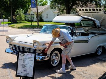 Vintage car on street in city