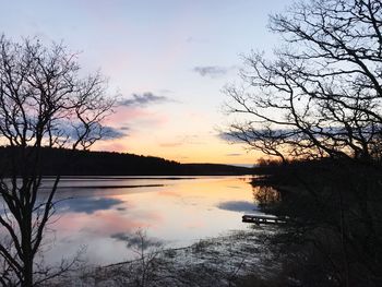 Scenic view of lake against sky during sunset