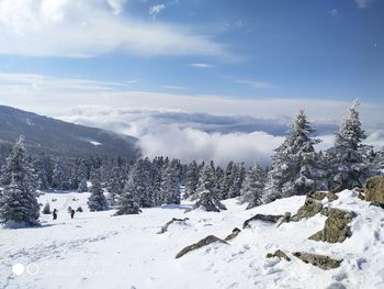 Snow covered landscape against sky