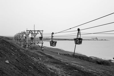 Electricity pylon against clear sky