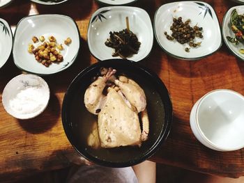 High angle view of food on table