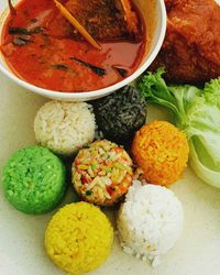 High angle view of food on table