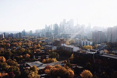 Cityscape against clear sky