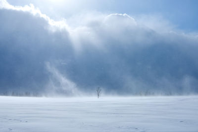 Scenic view of snow on land against sky