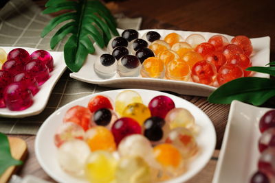 Close-up of fruits in plate