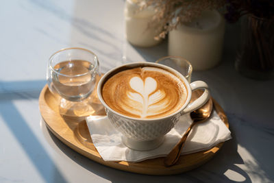 High angle view of coffee on table