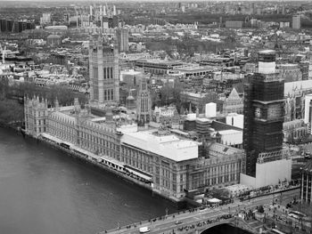 High angle view of river amidst buildings in city