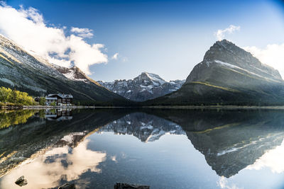 Scenic view of lake against cloudy sky