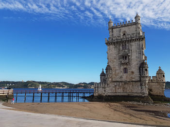 View of historic belém tower against blue sky